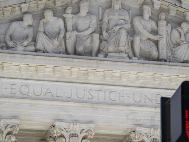 a stop sign is seen in front of the u s supreme court building in washington dc united states on june 01 2024 photo anadolu agency